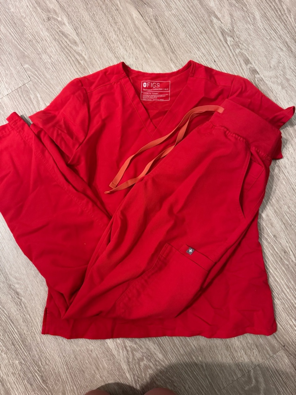 Figs Red V-Neck Scrub Top and Drawstring Pants